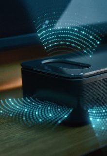 描绘 Bose 家庭娱乐扬声器 850 放射出的 Bose TrueSpace 声波