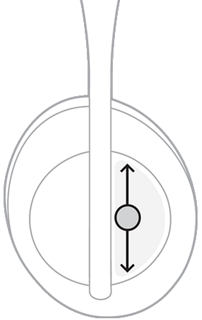 右耳罩上向上或向下滑动调节音量大小的区域