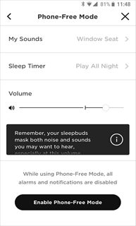 智能手机屏幕显示“无需手机模式”选项：声音、计时器、音量