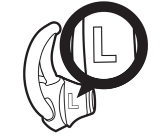 突出显示左耳塞的 "L"
