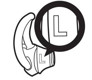 突出显示左耳塞的 "L"
