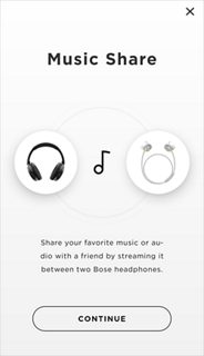 显示“继续”按钮的“音乐分享”屏幕。