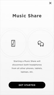 显示“开始”按钮的“音乐分享”屏幕。