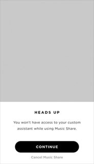 显示告知用户的通知信息：使用“音乐分享”功能时，无法访问语音助理的智能手机屏幕。