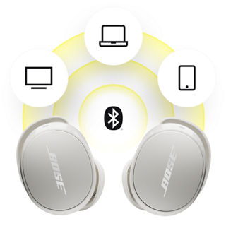 Bose QuietComfort 消噪耳塞可通过蓝牙多点连接与多台设备相连。