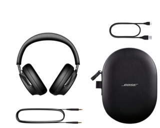 Bose QuietComfort 消噪耳机 Ultra II、便携式收纳盒、3.5 毫米至 2.5 毫米音频连接线、USB-C（C 转 C）充电线。